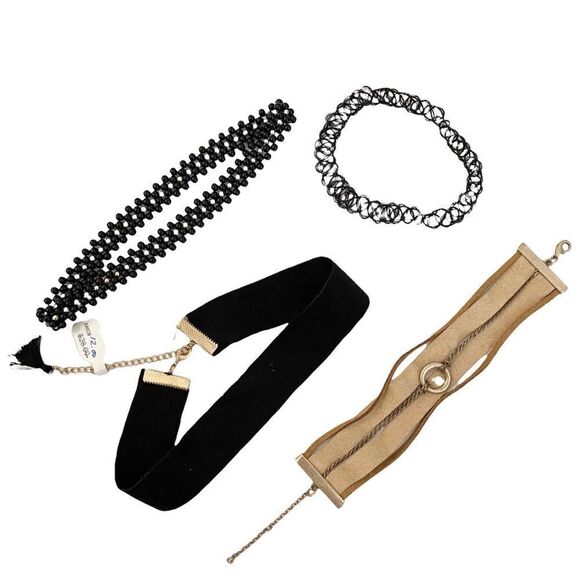 Boho Choker 3 Necklace and 1 Bracelet Bundle of 4 - Picture 1 of 7